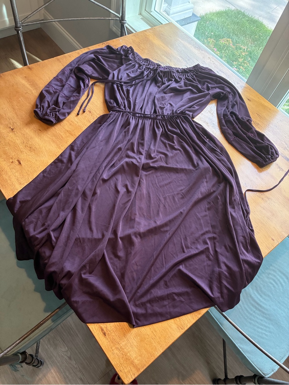 Donald Brooks Vintage 1970’s Women's Off-the-Shoulder Purple Midi Dress